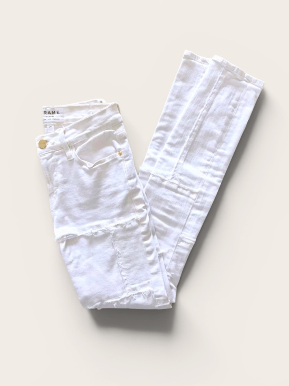 Frame white patchwork low rise skinny jeans